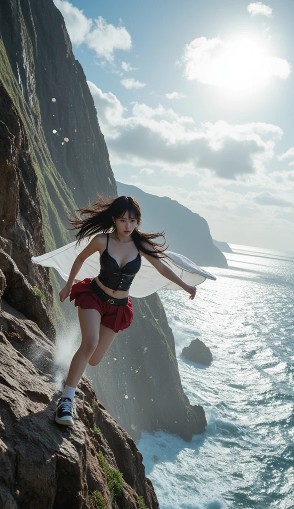 8K full body portrait of young girl、ultra wide lens、skydiving、Falling、Flying、In the sky、Skywalk、Strong wind is blowing、Strangeware、Translucent jacket、There is a red heart-shaped body paint、G-String Panties、Thin cloth、semi transparent、Nipple Top、Camel toe、