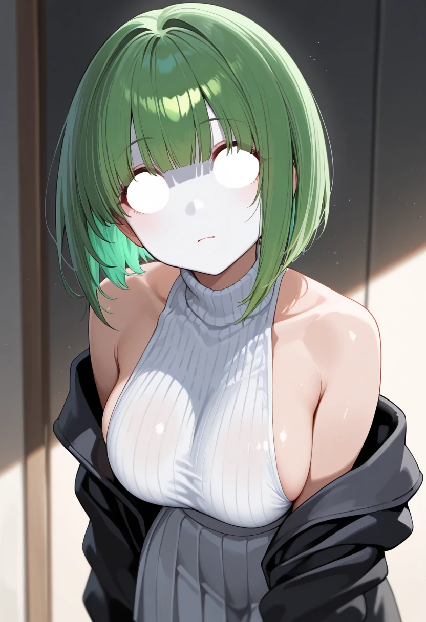 score_9, score_8_up, score_7_up, score_6_up, score_5_up, score_4_up, 1girl, sucrose_(genshin_impact), genshin_impact, green hair, small breasts, collarbone, breasts focus, floox style, \\\\\ jacket,, open clothes, green jacket, green track suit,, sportswear, standing, track jacket, green track pants, track suit, \\\\\ steam, steaming body, sweat, nipple slip, rating_explicit, high resolution, deep breath, blush, shy, nose blush, embarrassed, head out of frame, grey background, solo,