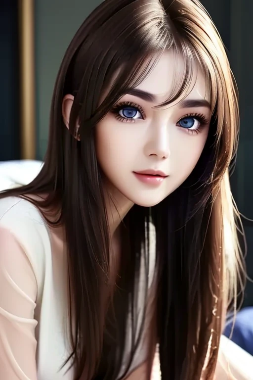 (Close-up:1.4)、(RAW shooting:1.2)、(Photorealistic:1.4)、(masterpiece:1.3)、(Highest quality:1.4)、Bright expression、Very cute beautiful girl、An exceptionally beautiful girl、Cute and beautiful face details、Beautiful Bangs、Radiant, fair, glowing skin、Facial hair、Bangs that reach the face、Bangs between the eyes、Super long hair、Beautiful platinum blonde, super long, straight, silky hair、Thin Hair、Big, bright, light blue eyes that shine beautifully、one piece、eyeliner、double eyelid、Ample Bust、Upper Body、