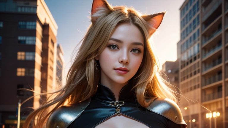 (masterpiece:1.3), (8k, Realistic, RAW Photos, highest quality: 1.4), (Two Girls), Beautiful Face, (Realistic Face), Beautiful hairstyle, Realistic eyes, Beautiful fine details, (Realistic Skin), Beautiful Skin, Absurd, Charm, Ultra-high resolution, Ultra-realistic, Very detailed, Golden Ratio, (Two cat ears, blonde, long hair:1.3)、(Voluminous hair set), (Holding a gun), ((Futuristic skyscrapers:1.4))、tall、Large Breasts、Narrow waist、Big Ass、glamorous、Alluring、Bikini Protector、Armor、combat suit、Combat Boots、Cinematic、Best Shadow、Side lighting、sparkling neon sign, NEO TOKYO、(Close-up of face:1.2)