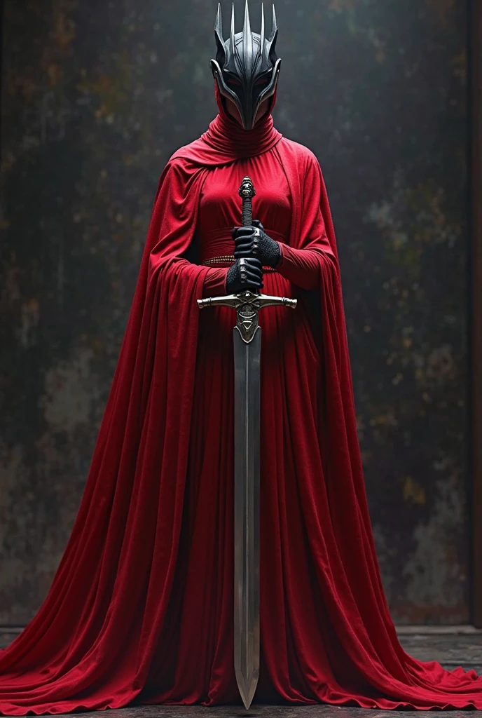 A girl standing in an assassin costume. With two knives in her hands and two swords hung on her back. The costume of her is white which is covered in blood. Also the knives in her hands are covered in blood too. The costume should be white but the color grading of the image with background should be bluish a bit. Also she wears an assassin mask on her face