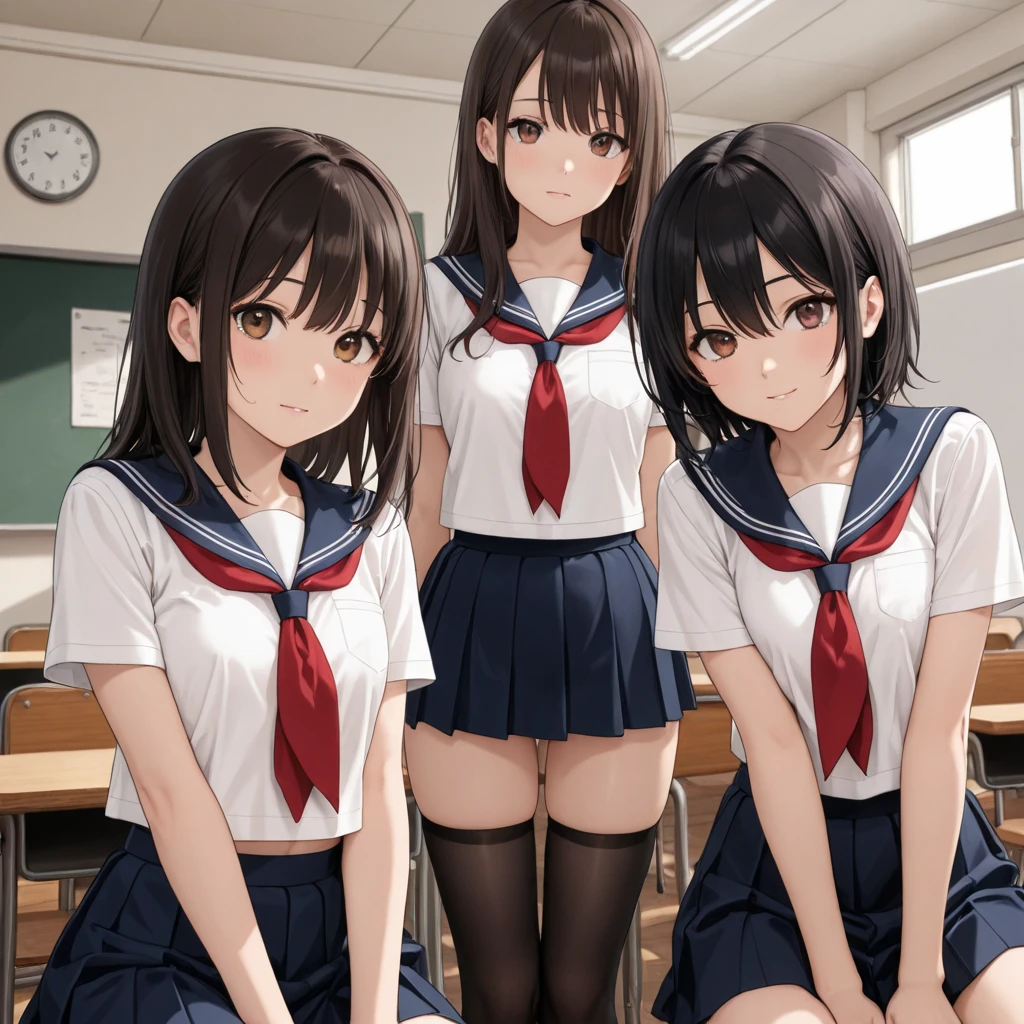 NSFW, Five girls lined up in front of the blackboard in the classroom, panty shot, lace torimmed panties, on your knees, sailor suit, mini skirt, Ten generations, incredibly cute,Unorganized resolution, highest quality, absurd, super detailed background, exposed nipples, bra exposure