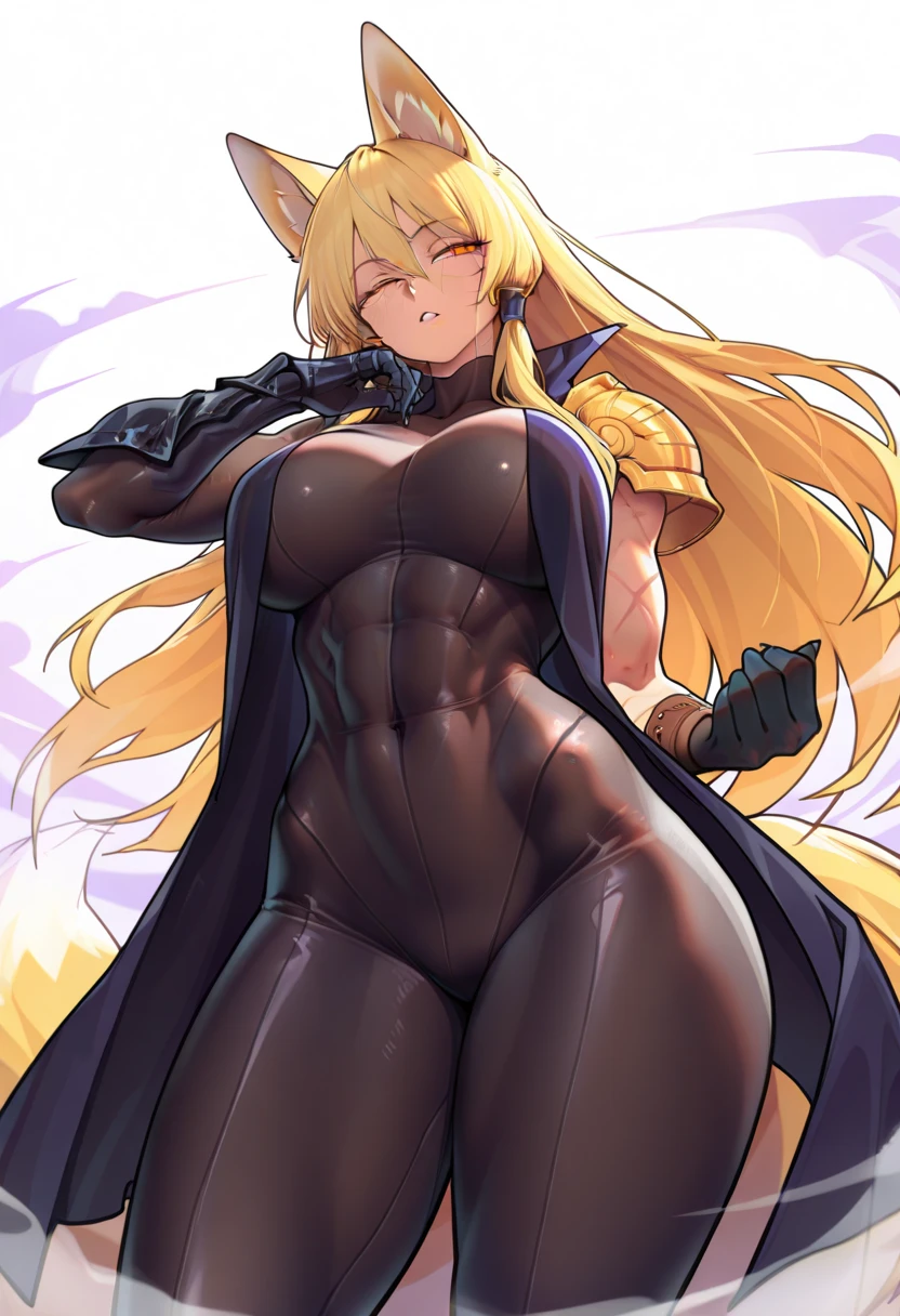 "blonde hair, Ebony skin, cameltoe, on a bed, sexy face"