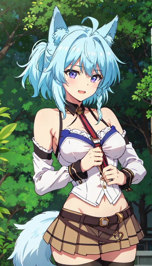 (Top Quality, Masterpiece, 8k:1.2), Ultra Detailed, High Resolution, Anime, 1 Girl, Solo, EPsoaSinon, Short Hair, Light Blue Hair, Detailed Jewel Eyes, Hair Between Eyes, (Hair Accessory:1.2), Hair Clip, Side Locks, (Belly Dancer, Reveal, Earrings, Accessory, Meadow), dynamic Angle, Cowboy Shot,looking at viewer,