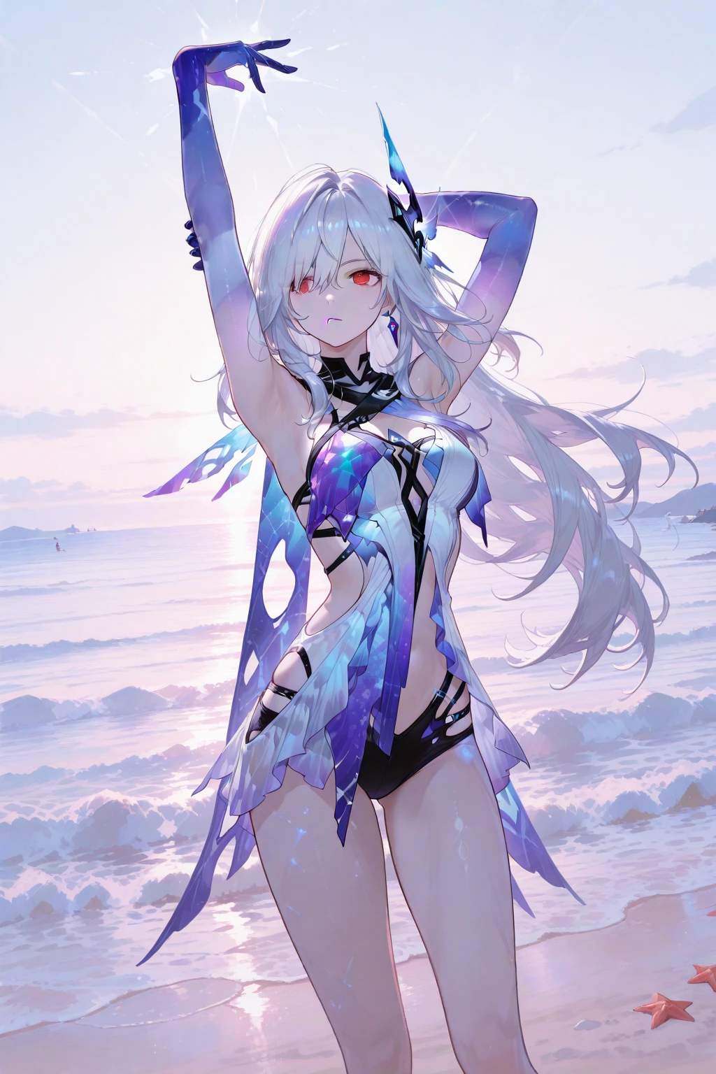 8k wallpaper,tmasterpiece,cinmatic lighting,top Quority,illustratio,Dramatic angles,((a color:1.1)),((Colored inner hair:1.4)),
1girll, solo, long blue hair, SakuraNS, Pink eyes, Cross necklace, parted lip, a white choker, liquid hair, Light blue hair, By bangs, By bangs, From the side Side, contours, The upper part of the body, blue hairs, simple backgound, blue back ground, exposed bare shoulders, sportrait, looking at viewert, white dresses, hairsbetweeneyes, colorfulhair, under ocean Background, ocean,jewely, majestic ocean creature, under water, under the ocean, wet hair, sea, seaweeds, kelp