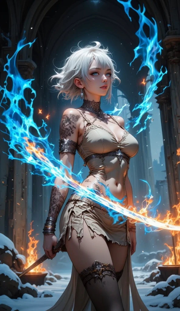 riven \(league of legends\), white hair, red eyes, fighting pose, carrying a sword, muscular, sweat, angry, intense, mature, dark, erotic, sensual, high contrast lighting, intricate details, masterfully executed, dynamic composition, provocative pose, alluring gaze, intense passion <lora:riven_v12:0.3>, photodromm, erotic, large breasts, hyperrealistic art, extremely high-resolution details, photographic, realism pushed to extreme, fine texture, incredibly lifelike,  <lora:more_details:0.8>