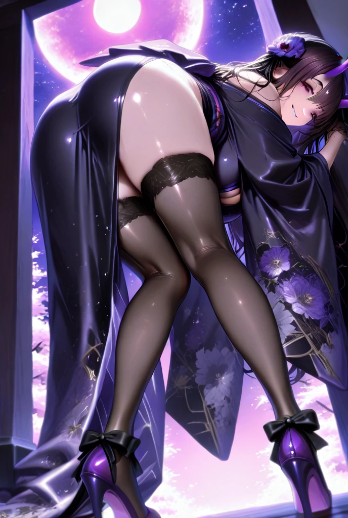 Masterpiece, top quality, best quality, official art, beautiful and aesthetic, anime, 1girl,extremely detailed, colorful, more detailed ((ultra-detailed)), (highly detailed CG illustration),(small breast:1.2),hyuuga hinata, adult,Chinese dress,stockings in middle,bend over,from behind,upskirt,lace panties,village,night,stars, full body shot.