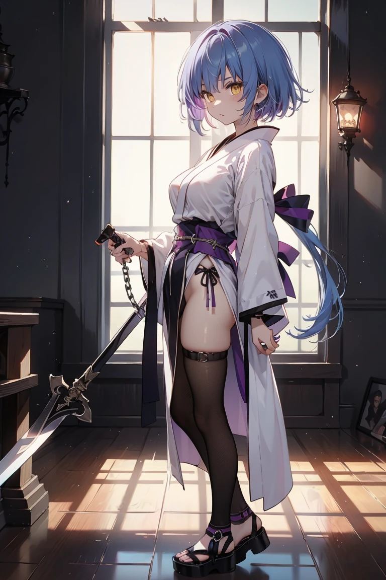 1girll,A cup,sexy ass,Back shadow,Show one's back,A black robe,Fishing net stockings,Alchemy Laboratory,the mystery of unknown territories,Put your hands in your pockets,Black hair,Shoulder-length hair,Black eyes,Game scene graph