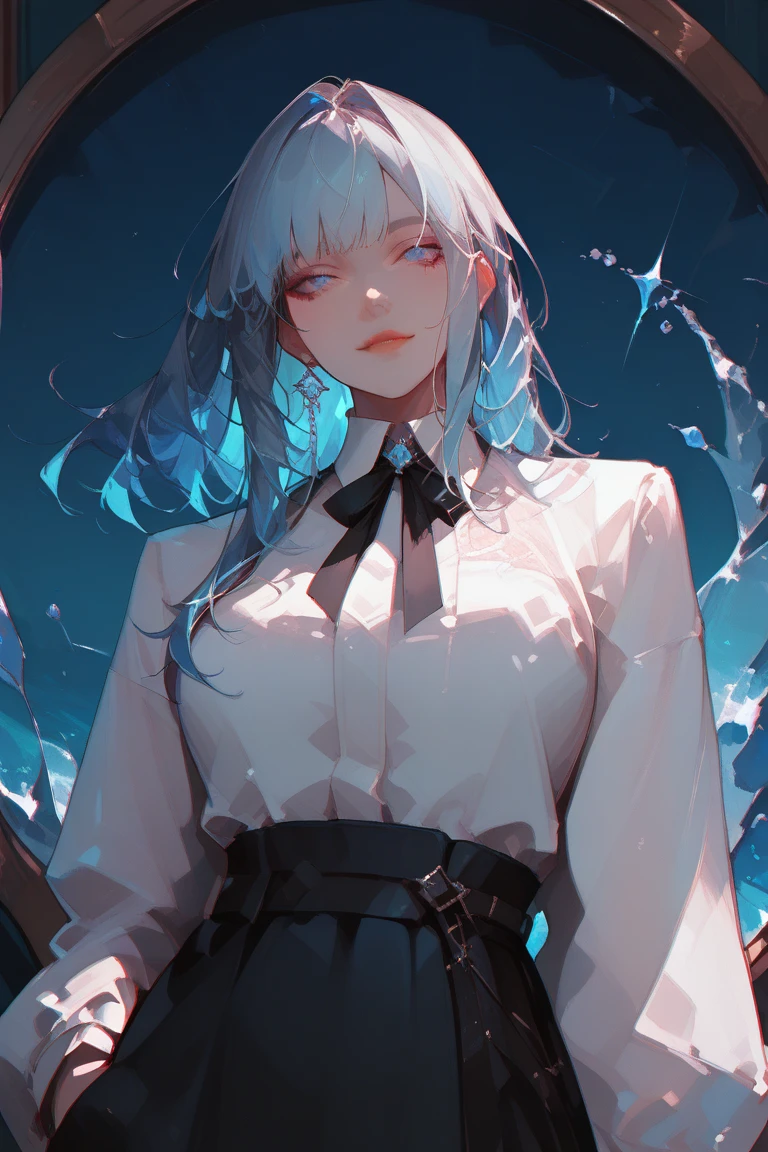 Tender skin,White long hair,Single ponytail on the side,Light blue eyes,Side bangs,fine,4k HD,Abstinence,Half face,Thin black tights,Night,Night scene neon lights blurred,French window raindrops