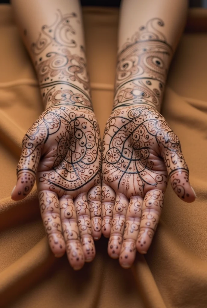 Show both hand back side only mehndi ON hand background in pathology lab