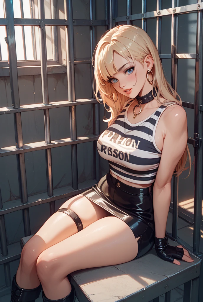 extremely detailed clothing, large-breasted girls with cleavage, thin strap-on shirt, (((photorealism))), cyber realism, 16k, (1girl), collar, (fully sideways)chain on the neck, kneeling on all fours, extremely realistic skin, clothing with details, (blonde hair), (dark room), white lights