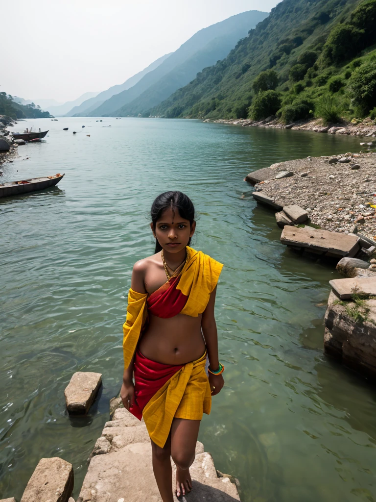 RAW photo, Indian 25 y o woman on a boat in river Kavery, (high detailed skin:1.2), 8k uhd, dslr, soft lighting, high quality, film grain, Fujifilm XT3