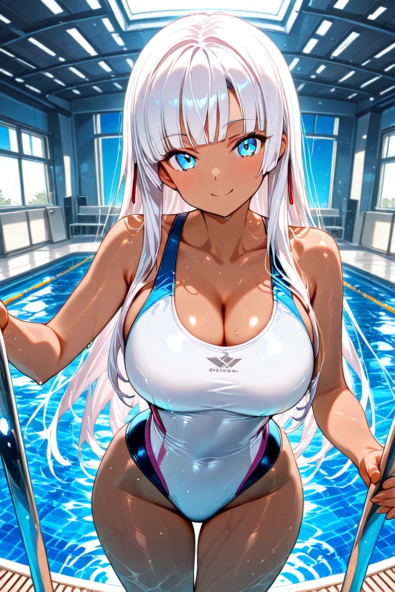 tmasterpiece,best qualtiy,high qulity,k hd,High-quality textures,High-quality shadows,high detal,realisticlying,cinematric light,Sideslit,lens flare glow,Ray traching,Sharp focus,white swimsuits,White eyes,By the pool,having fun,plumw
