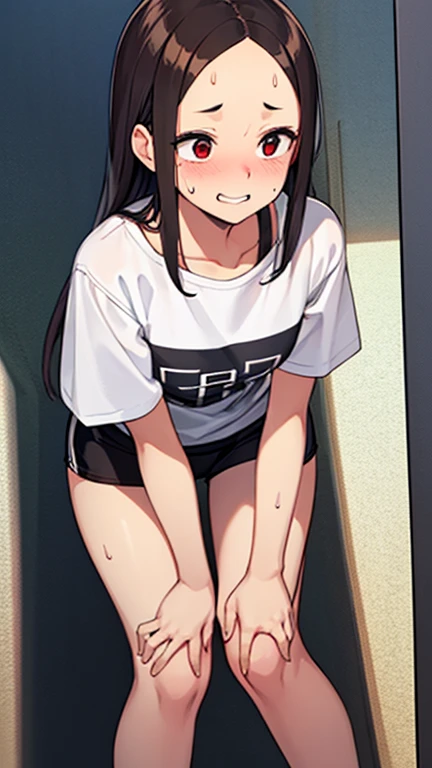 masterpiece, highest quality,Tank top,Shorts、Tall and busty woman,,no background, flat chest,Full body illustration, Long black hair, Full body portrait, anime ,Sporty clothes,Lying on the ground,spread legs