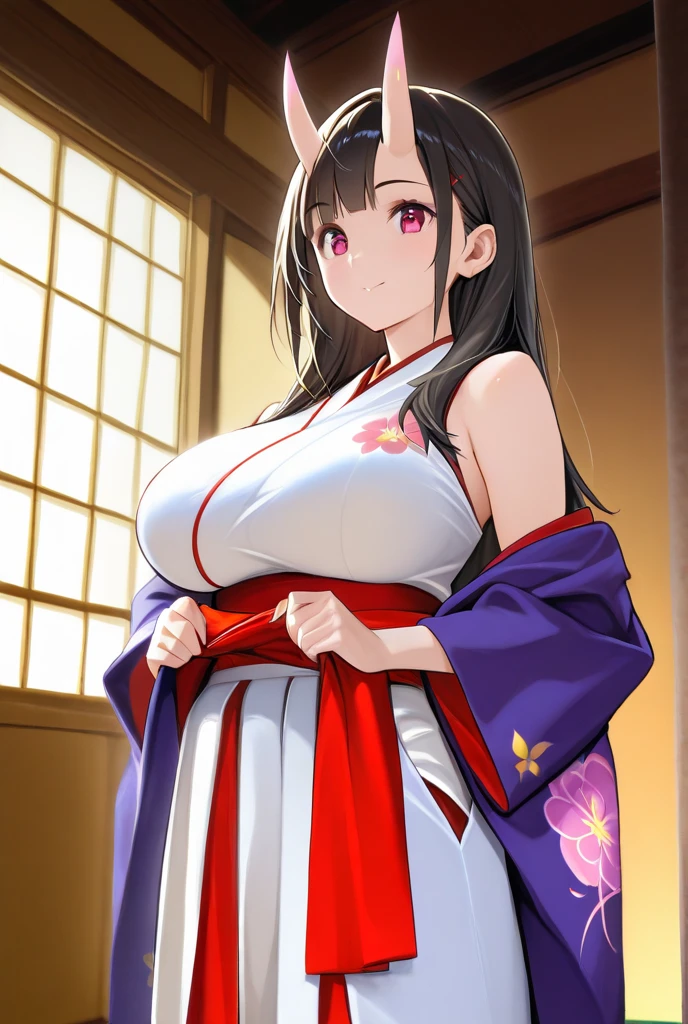 ((Elegant dressing)),masterpiece, best quality, 1girl, ((((ultra maximum large huge yukata, breasts clothes, Wear yukata that larger and roomier than body, tighten front tightly)))), brown hair,((long ponytail hair)),hair air intake, flush and smile,ultra big large huge breasts,sweaty,Sweat-soaked and transparent yukata,