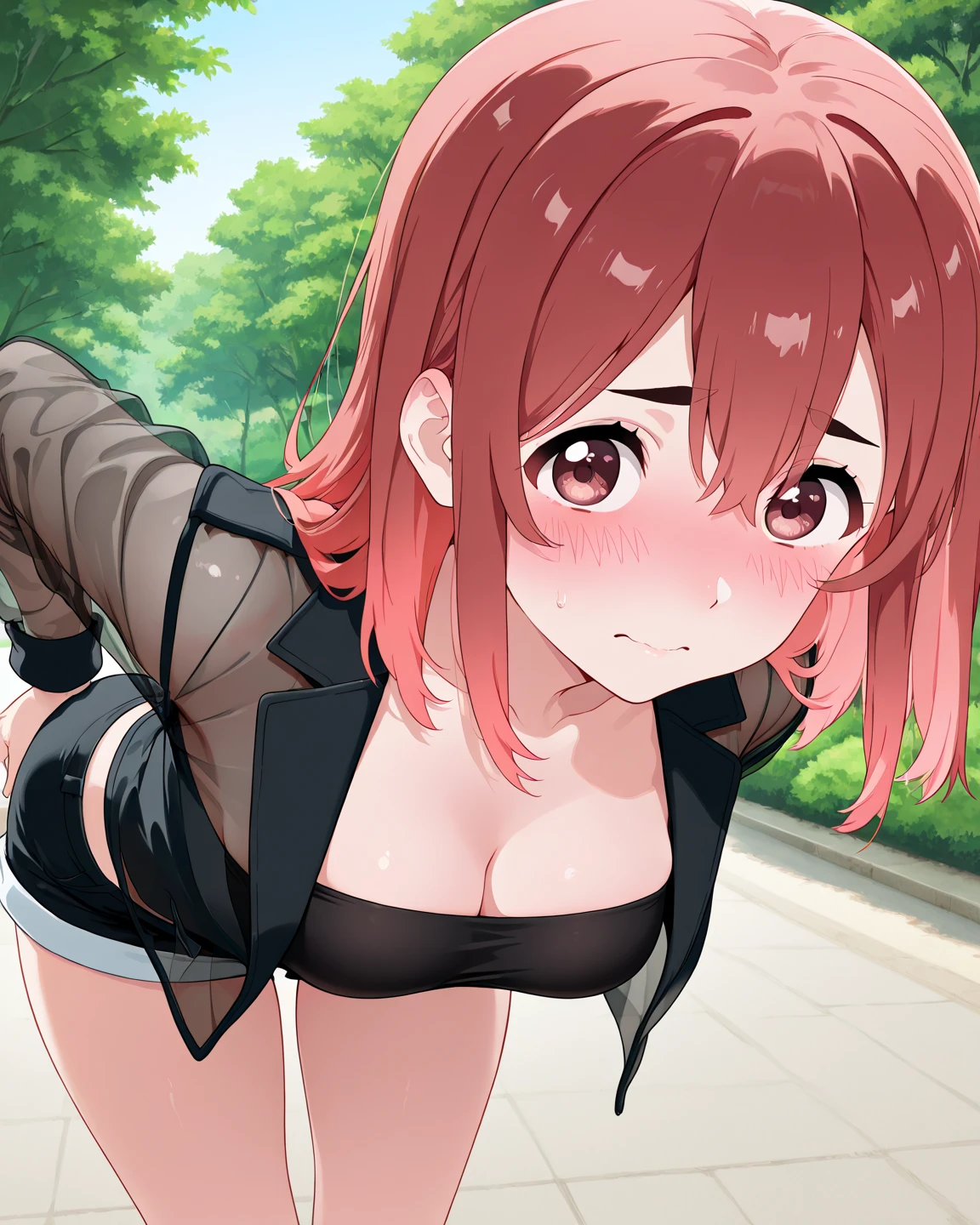 High resolution, Absurd,Rei Miyamoto, ,Mouth closed,Huge breasts,View your viewers,Are standing,((masterpiece)),((Highest quality)),Perfect Anatomy,8K Ultra HD,Highly detailed face,Shiny and shiny,((One girl)),((alone)),(Beautiful attention to detail:1.5),Perfect Image,(Upper Body:1.1),(Look at the front:1.1),Put your arms behind your back,Slim waist,Shiny Hair,Outdoor,Brown Hair,Completely naked、Nipples are visible