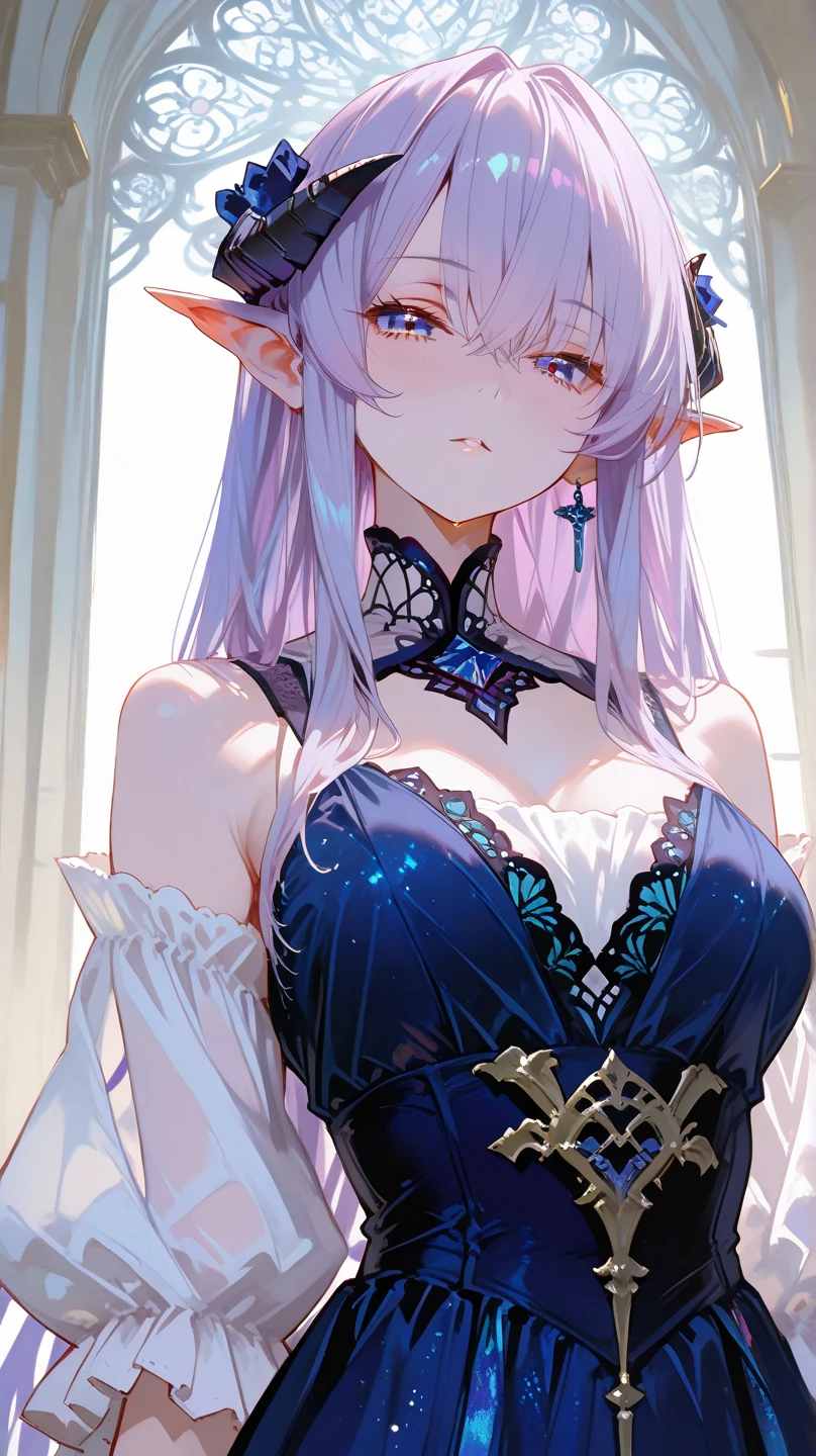 1 lady elf, 20 years old, white hair, long hair, wavy hair, light blue eyes, 
BREAK (masterpiece), (high resolution 8K), cinematic lighting, professional lighting, detailed eyes and face, detailed body, 
BREAK  She’s wearing a white, Grecian-style maxi dress, 