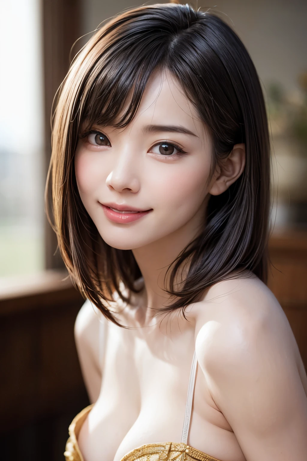 best quality, muste piece, ultra high resolution, (It's photorealistic:1.4), Raw photo, 1 girl, K deーPOP idol, ((cafe clerk)),((鎌倉の古民家cafe clerk))short hair, slender body,detailed eyes,(realistic eyes),delicate face,realsK dein,detailed hair,Detailed sK dein,pretty face,((smiling))、((Laughter))、((You look happy, smile)),