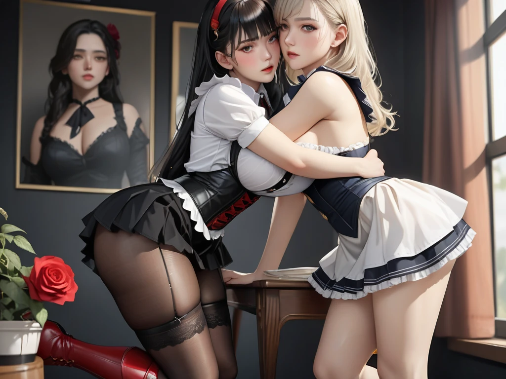 Woman with black hair white lace sitting toilet blush masturbation charming