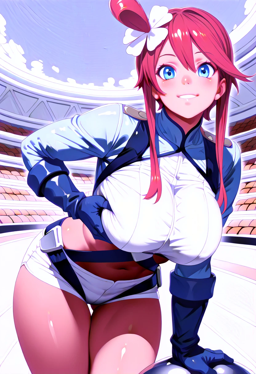 1 girl, empty eyes , kaito, two-toned hair, blue hair, purple hair, purple eyes, scarf, necklace,, short hair., , beautiful breasts, large breasts, solo, nipple, ride a bicycle, nipple , wet