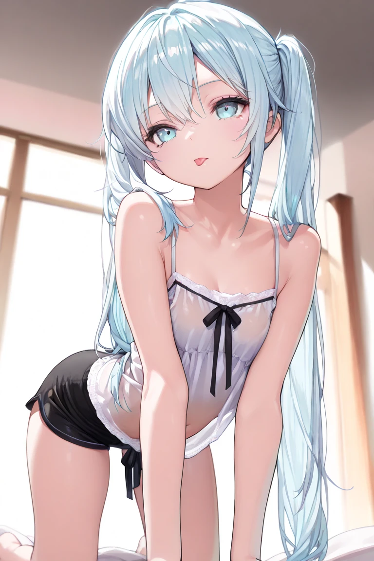 エロいBikini、Random pose、Adult bikini、Wet、Silver Hair、Pale blue eyes、Semi-long hair、学校のlocker room、locker room、Blushing、Embarrassed、Bikini、