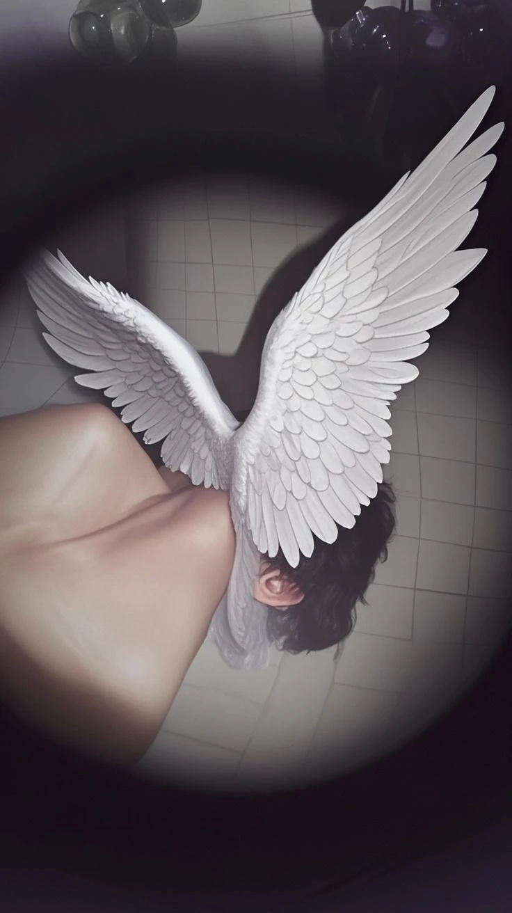 angel with wings getting fucked in the ass, wearing hijab, big naked tits on back
