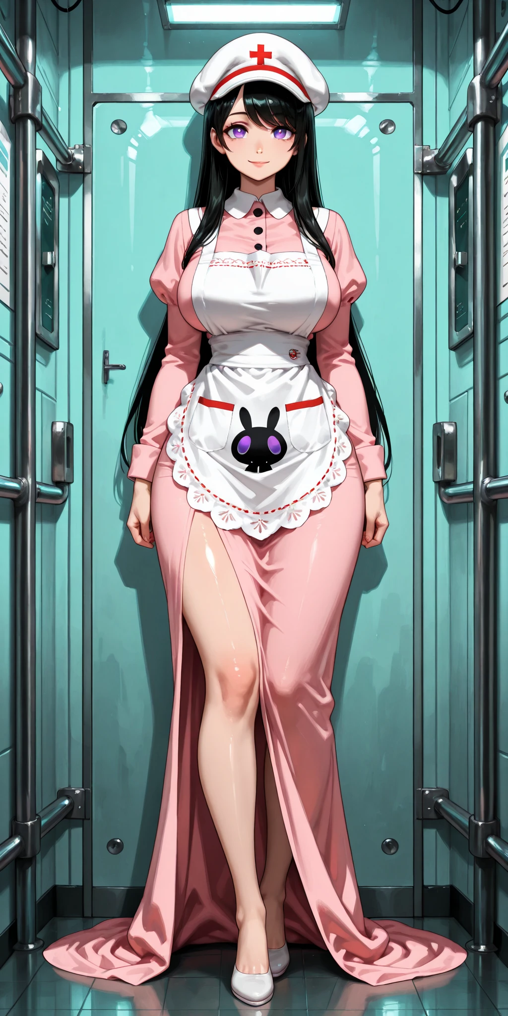 (Best Quality,4k,high resolution,Masterpiece:1.2), ultra detailed, realist:1.37, vibrant colors, HDR, professionally captured, Woman with hijab, Detailed eyes and lips, Standing gracefully, smiling, safe, Wear White PVC Corset Lingerie, fitting perfectly with her curves, matching stockings, Bright and elegant, stylish high heels, adding sophistication to your appearance, Work as a baker, Passionate and dedicated to her job, beautifully handmade cakes and breads, Freshly baked and perfectly arranged, Delicious flavors and textures, artistically decorated, surrounded by the aroma of freshly brewed coffee, Warm light from the oven that illuminates the scene, The soft sunlight coming through the windows., Meticulously Crafted Wooden Shelves and Vintage Display Cases, Artistic bakery interior with a touch of rustic charm, subtle pastel color palette, creating a serene atmosphere, delicate floral prints on the tablecloth, adding a touch of femininity, A glimpse of the bustling city outside, hinting at the urban charm of the bakery, a feeling of joy and satisfaction in your eyes as you create delicious treats, capturing the beauty of their cultural identity and their passion for baking in a single frame.