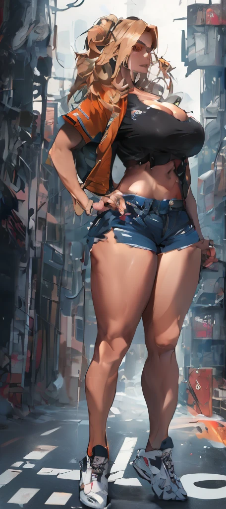 high-key and low-variance brightness scale,soft light,realistic light and shadow, light and dark interlaced,(from below:1.3),underboob focus,looking at viewer,dramatic angle,(solo:1.6)
(masterpiece),(best quality),(highres),(by famous artist),(((official art))),(by Paul Hedley),(illustration),
1girl,(frieren:1.6),(elf:1.4),Giantess female
(small breasts:1.3),(underboob:1.5),(whole body),(round face),(pointy ears),(slim legs),(skinny body),(detailed beautiful face),lustrous skin,shiny skin,(articulated fingers),navel,midriff,thick lips
(white tank top:1.4),(thong:1.4),(frayed denim shorts),bare foot,(off shoulders),(belly chain),belt,hair ornament,heart-shaped earrings,silver bracelet,black choker
outdoor,gts,city,buildingseat,rampage,destruction,people,car,the ground cleaves,(ground view:1.2)
((seductive smile)),blush,((standing)),bent over,hand on hip,
(sunglasses:1.2),(green eyes)
(white hair),long hair,twintails,parted bangs,(reflective hair),