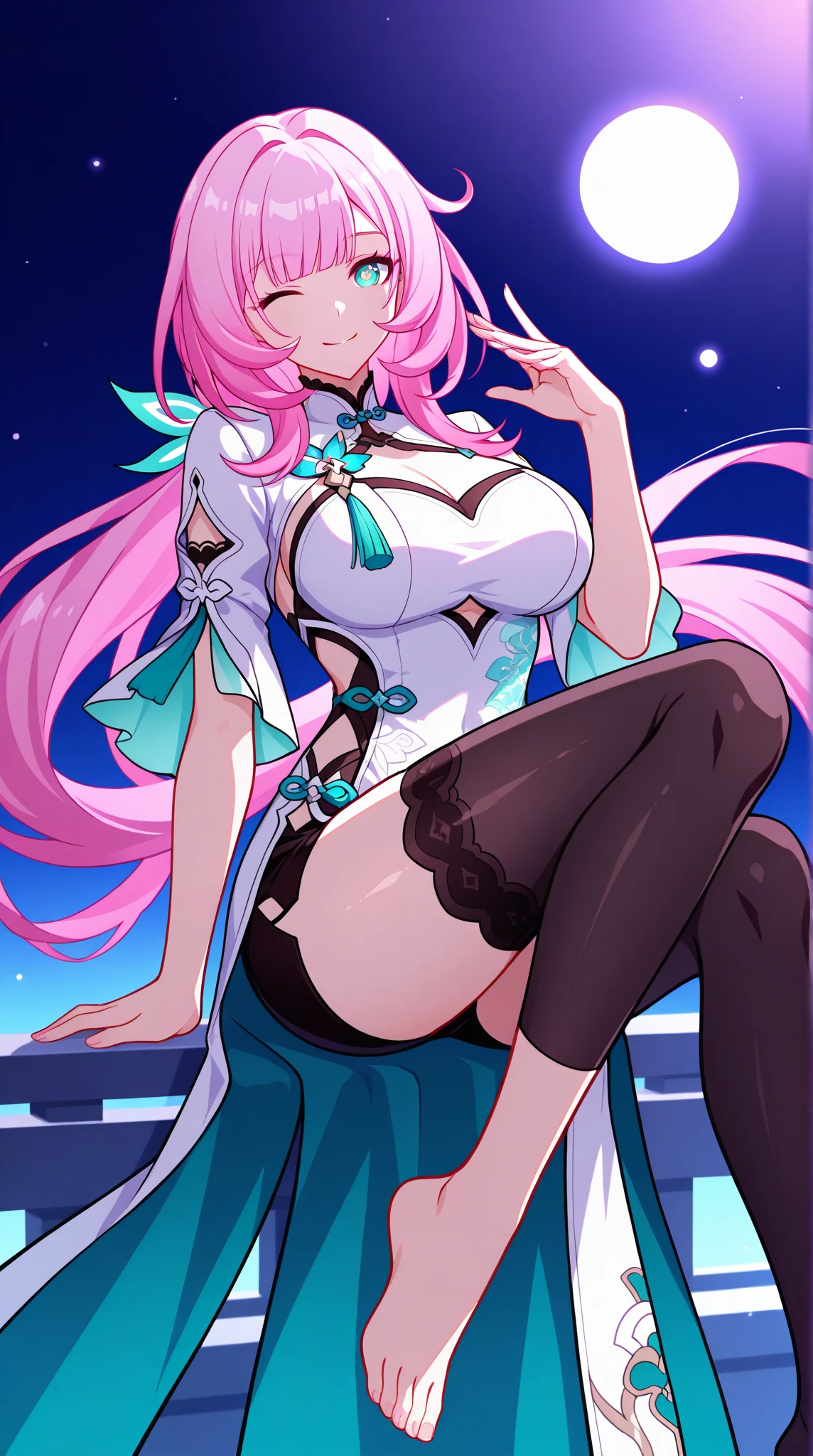 Trading card, sorcerer, sexy pose, big breasts, big ass, iridescent pink sexy dress, pink air