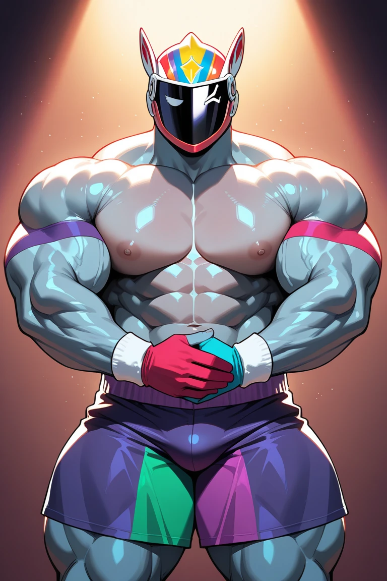 Machoke(Pokémon)、muscle、かいりきPokémon、Erection through pants、Big nipples、naked、Pink lighting、testis、I'm not wearing pants