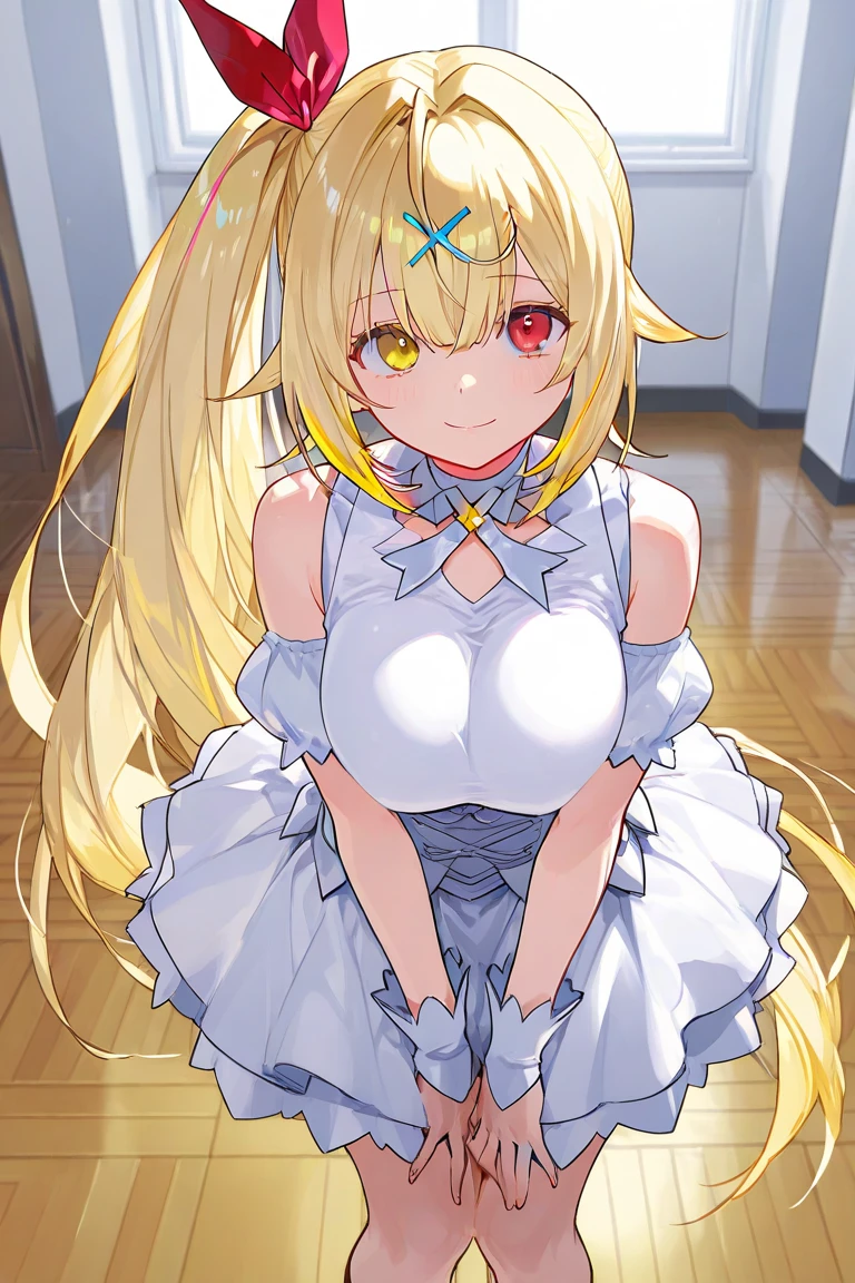 (Angel Girl:1.2), (1 person:1.2),(10 year old girl)、Young girl、Big Breasts、 Hmph、Shaders、Highly detailed eyes、Big Breasts、Loose long hair,,、Side bust、Shiny cleavage、blonde、Angel Wings、Silky Hair、angel outfit(Pink sheer fabric、plain colorini skirt、Simple silk gloves)、Very complex pupils、highest quality、Bright colors、Bust 100、rests、game portrait、Stir the composition、Composition looking up from below、Lift your with your hands、Poses that accentuate the chest、Cross your arms、Grinning expression、eyes half closed、Open your mouth、Stink Eye、Evil Face、A strong smile、Clasp your hands behind your back、Hide your hands、Wicked Smile、whole body、god々new