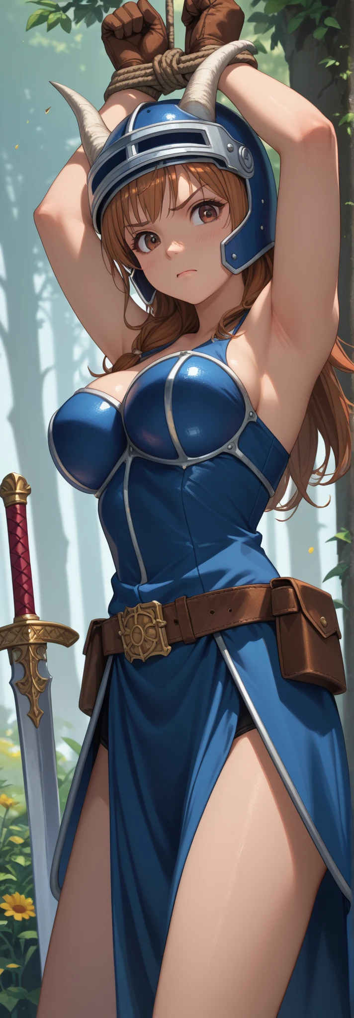 masterpiece, best quality, 4k, (masterpiece, high resolution, best quality: 1.3), ((huge breasts)) a beautiful woman, dressed as a full body fantasy musketeer, fnatasia musketeer hat, rapier in hands,((body complete, standing))