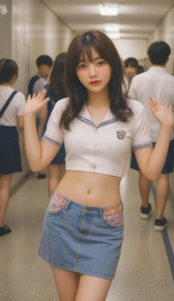 A 20-year-old woman with the cute face of an idol who looks 15 years old.。Gentle and cute。Please smile kindly。She is wearing white underwear and giving a speech to students in the school gym.　Bust is larger　Raw photo　real　genuine　High definition　real life　No copyright notice