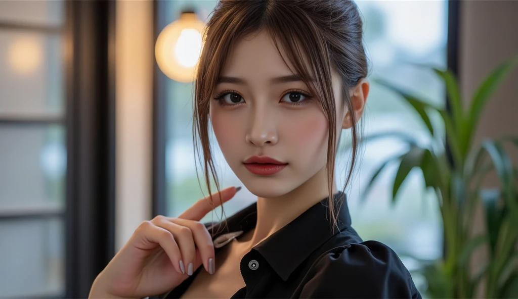 nsfw, (blowjob:1.3)、(big penis:1.1), (white mucus all over the face:1.5), touching the penis gently,  (masterpiece:1.3)、Super detailed finish、(High resolution、8k:1.3)、(highest quality、Super realistic like a photo:1.5)、sharp focus, ultra high definition face、Face is in focus、Ultra high definition and beautiful eyes、focused eyes、close up on face、Eyes are symmetrical:1.3、High-definition and beautiful skin、firm skin、Ultra high definition hair texture、Japanese high school girl、17 years old、hair bun,  (business suit:1.3)、office、(embarrassed:1.3), (blush:1.3), (Strange look:1.3), Mr.々shooting angle:1.3, looking at viewer:1.3