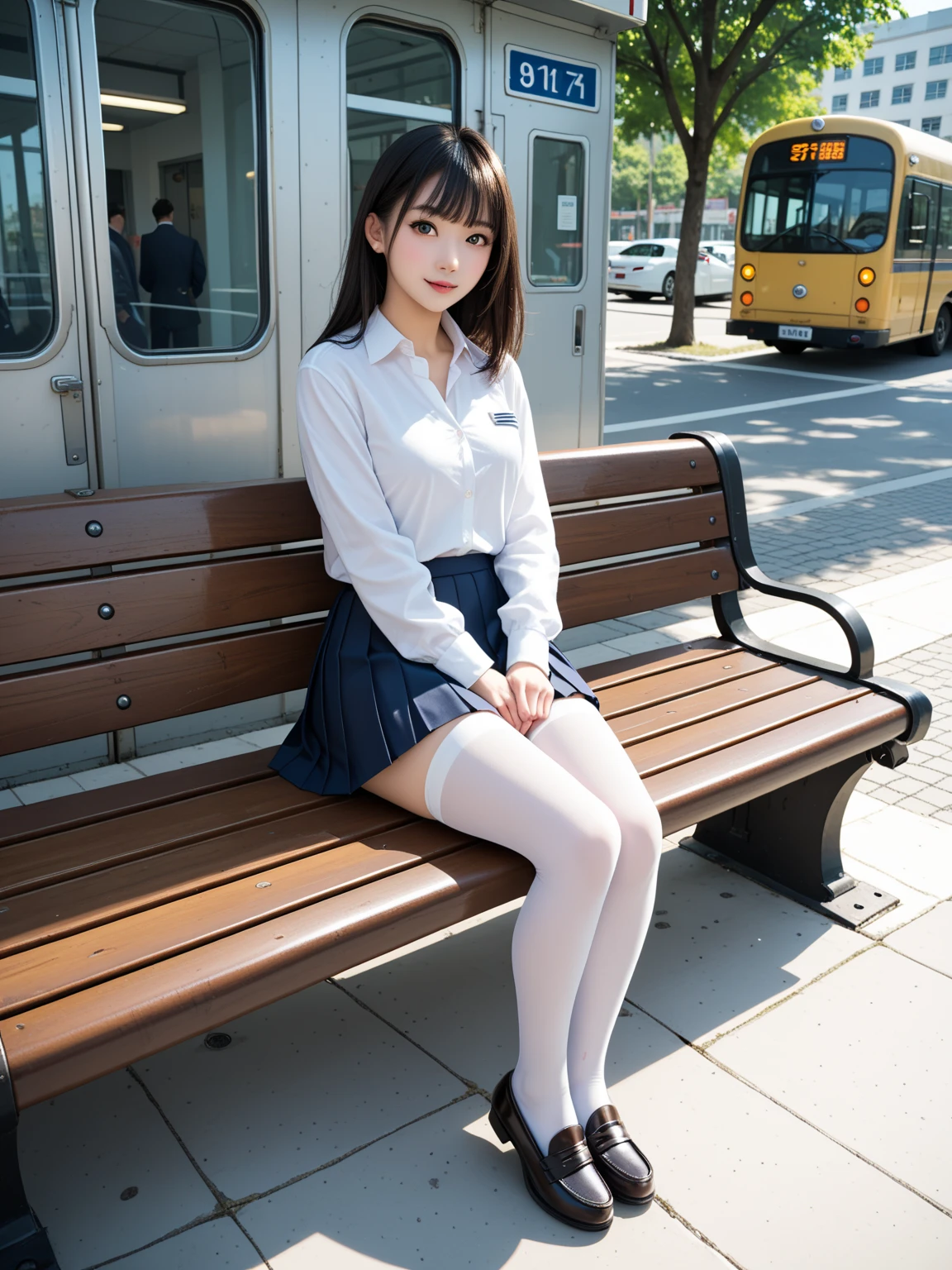 (8K high image quality), (top-quality), (RAW image quality),(masutepiece:1.2), (Realistic), (Photorealistic:1.37),,largeeyes,long eyelasher,so sexy,(Live-action realistic style),The Ultimate Face,Photorealistic light and shadow,Clear facial features,milky skin,Fair skin, highdetailskin,Realistic skin details,(Super Detail),,Best portraits,Taken away, girl with1People only, cute face,Beautiful detailed eyes, beautiful detailed nose, highlydetailed skin ,(eyecontact),(Beautiful face with double eyelids),((Full-body image)), (Realism: 1.4), Ultra-high resolution,delicate and beautiful face,18year old,(Beautiful Face 1.4),A slender, (I wear a short skirt:1.2),Big,(Beautiful legs),((Facial expressions that captivate the viewer)),Brightly lit beautiful face,Panties are visible,a short skirt,,sitting with one's legs spread,((Japan schoolgirl uniform)),red lipsticks,Lame around the eyes,,Hair length is short hair, ,I like to let viewers see my crotch,in the bus