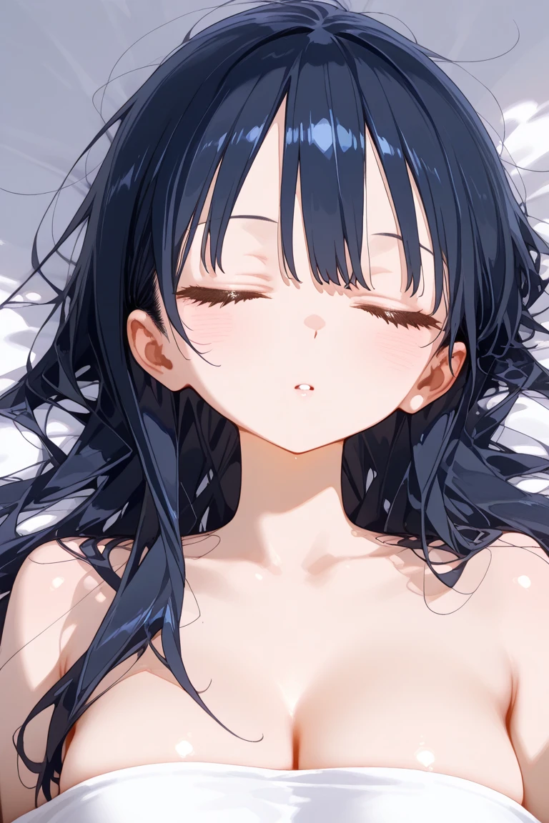 focus focus,(((masterpiece, Highest quality:1.3,absurdres))),nsfw,pov,kissing,25 year old beauty,solo,((very small head:1.2)),long hair,bangs,dark blue hair,dark blue eyes,gorgeous eyes,shy,open mouth,tongue、drooling,medium breasts,((very long body:1.2)),((toned body,slender body)),skinny,((tan skin:1.3)),gleaming skin,shiny skin,sweat,(naked,nipples,navel,vagina),(Injury、Beaten bruises)、(White bandage:1.3),sitting,Simple bed、simple hospital room、Tokyo、sunset