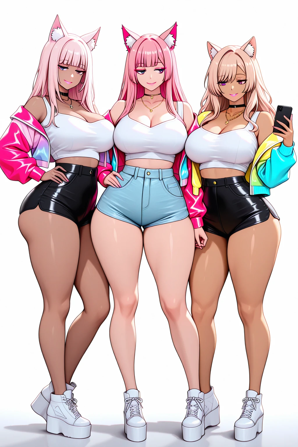 ((1 girls), solo, Big round breasts, thighs, hips, realistic, pink hair, blonde hair, light green eyes, lip gloss, detailed face, amazing big eyes, eye details, big lips, eyebrow details, blush, confident, dominant, bdsm, smirk, naughty, mischevious face, HD, good quality, curvy, standing up, thick thighs, attractive, amazing body, perfect body, slim thick, lingerie, salon