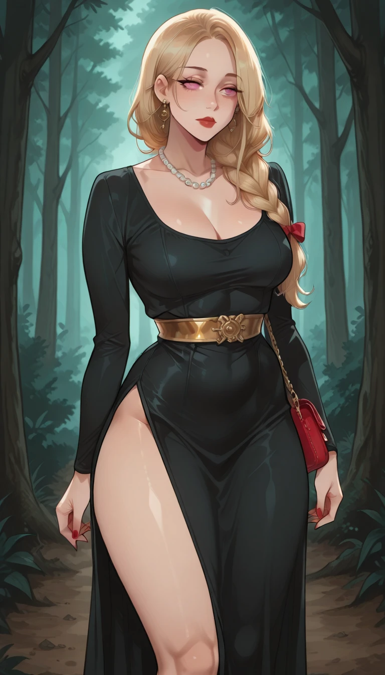 masterpiece, ultra high-quality, extremely detail 8k cg, high resolution, 1girl, narukouzumaki, twintails, wisker marks, blonde hair, blue eyes, perfect eyes, thin body, huge breasts, fakebreasts, evening gown, halterneck, criss-cross halter, tutututu, fishnet pantyhose, high heels, choker, beautiful face, outdoors, garden, night time, full shot photo, full body
