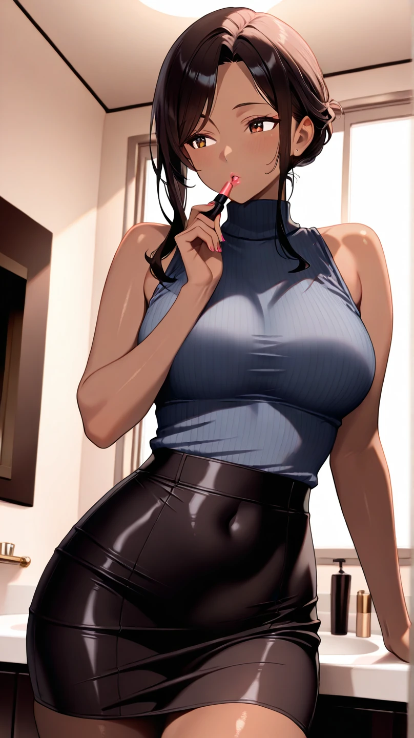 (highest quality, masterpiece:), ultra-high resolution, night, in the pub, Japanese model, young and beautiful gravure idol, squatting, spread legs:1.3, tight, wearing a leggings, high leg, gigantic breasts, puffy nipple:1.4, bangs, wavy long hair, ponytail, earrings, beauty, victory smile, mature woman, please face forward and look at the camera,