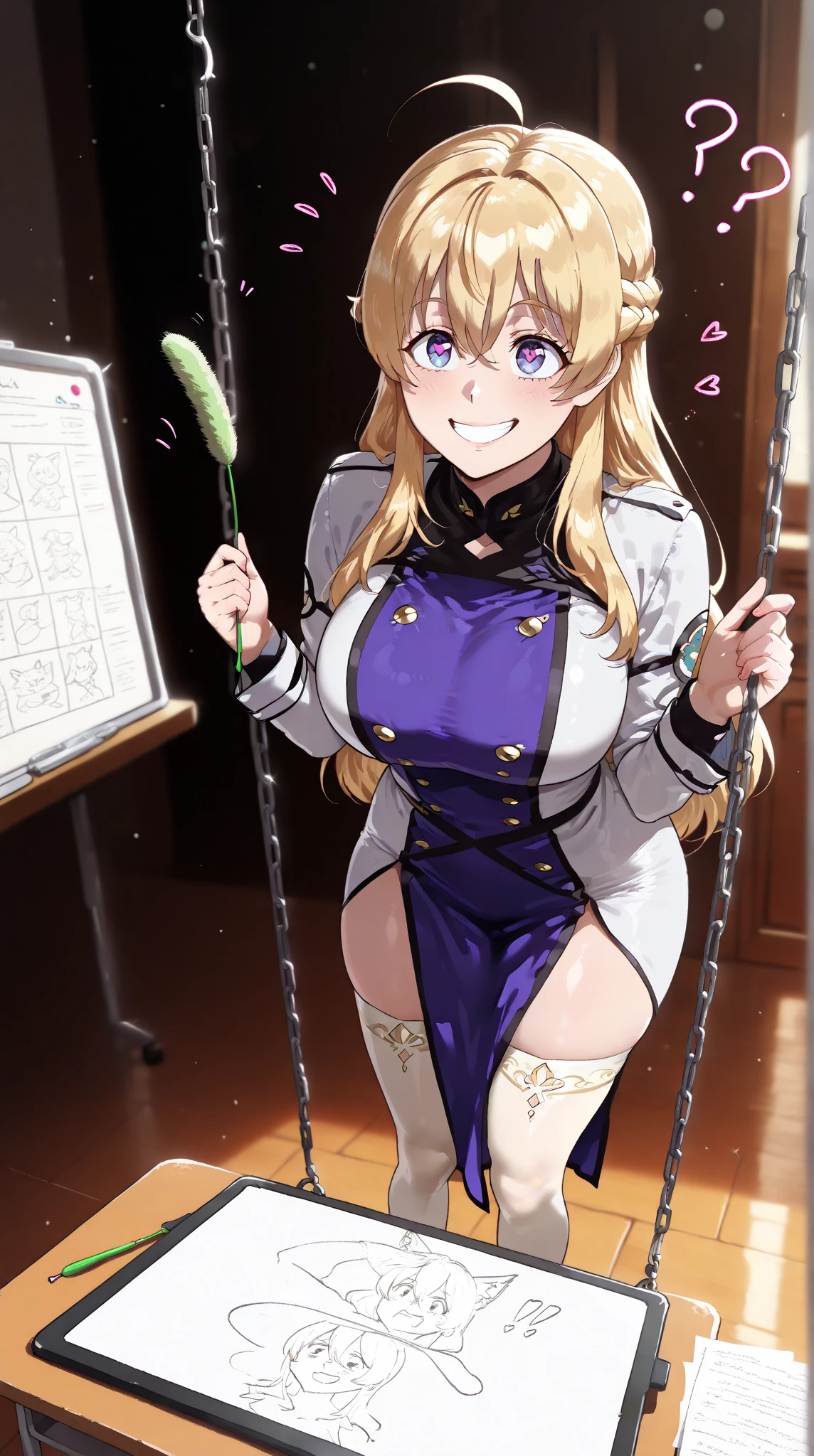 masterpiece, Highest quality, Absurd, Perfect Anatomy, One girl, alone, Sena Kashiwazaki, Long Hair, Butterfly Hair Ornament, Trick or Treat Cosplay, Revealing clothing, Shrug \(clothing\), Short sleeve, Layered Bikini, Purple Bikini, Green Bikini, belt, Nurse cap, mini skirt, Green gloves, Knee socks, Garter Straps, From the side, indoor, smile, blush