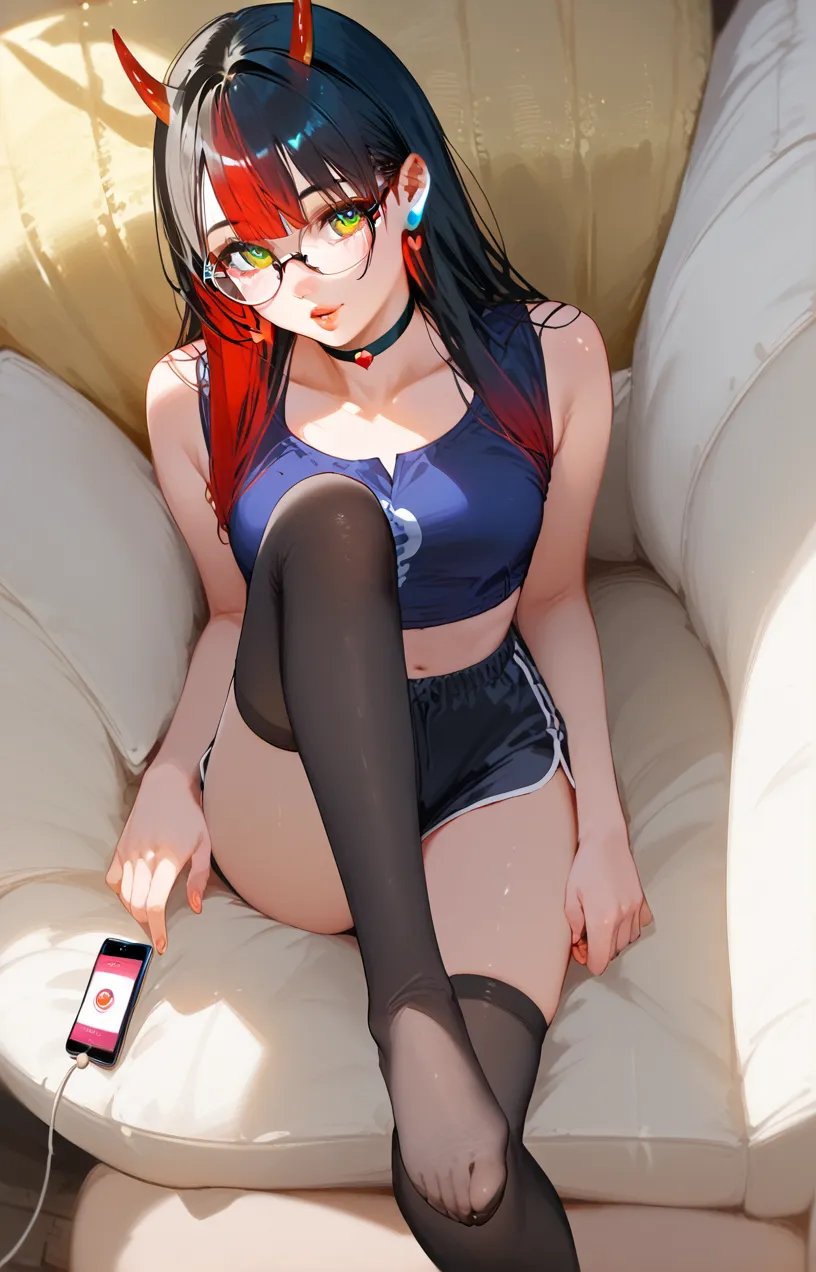 1girl,masterpiece,best quality,(8k, best quality, masterpiece:1.2), (ultra-detailed:1.2), ultra quality, high quality, beautiful detailed glow,film Reflection,
(from front:1.3),((smooth texture:0.75, realistic texture:0.65, realistic:1.1, Anime CG style)),
35 years old woman,glasses,slender body,Leggy,(Tall,flat chest:1.3),red lipstick, red nail polish,necklace,earrings,pencil Skirt,purple micro bikini,high heels,short hair,
(public hair:1.5),(Pubic hair shows through),(public hair under panty hose:1.3),
(black panty hose:1.5),
(lying back down:1.2),(from above:1.2),Lie on your back,(spread legs,hands up:1.3),(embarrassed,blush:1.3),(full-face blush:1.2),
on the bed,