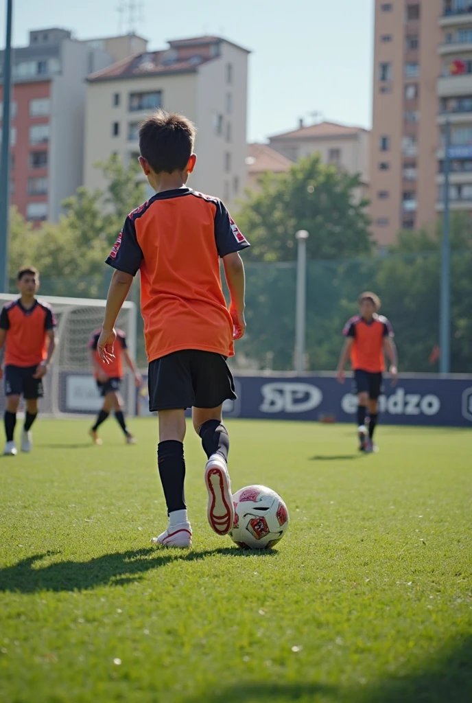 Um menino jogando bola