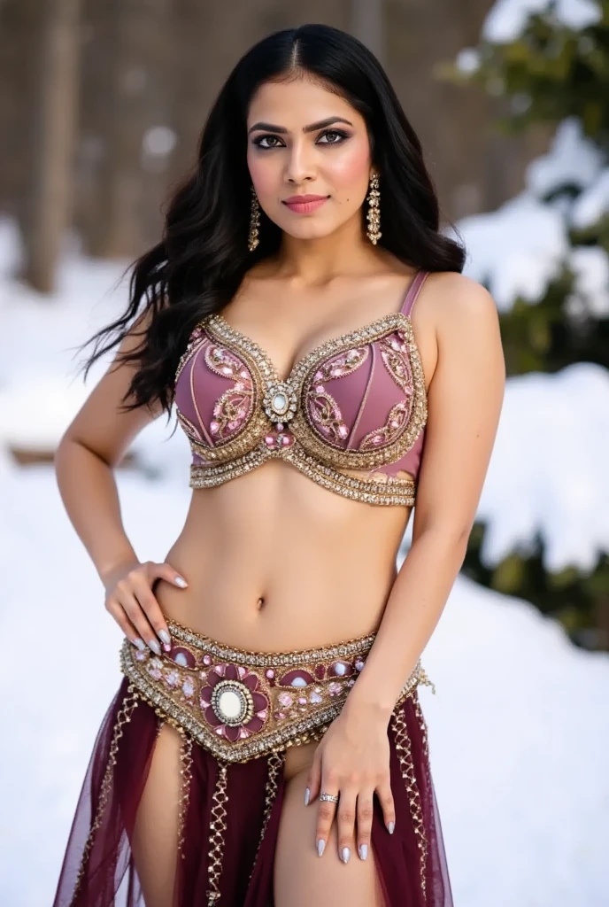 araffe woman in black and purple lingerie posing for a selfie, right arm raised like she’s taking a selfie. beautiful European woman, age 23, cute seductive smile, seductive smile, gorgeous model, gorgeous female, crazy seductive smile, sexy girl, friendly seductive smile, waist - shot, instagram model, with beautiful exotic, gorgeous lady. In a snowy landscape, near a frozen lake. Northern lights, starry night.