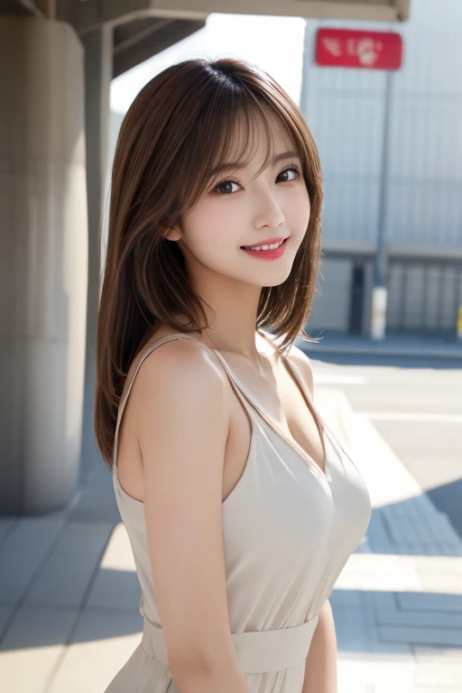 masutepiece, Best Quality, Illustration, Ultra-detailed, finely detail, hight resolution, 8K Wallpaper, Perfect dynamic composition, Beautiful detailed eyes, Women's Fashion Summer,Medium Hair,Small breasts natural color lip, Bold sexy poses,Smile,Harajuku、20 years girl、Cute、Sexy shot looking at camera