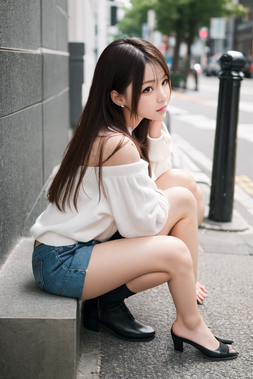 I can see her tiny white see-through panties:1.5，Short brown hair with side waves:1.5，Casual sneakers:1.5，