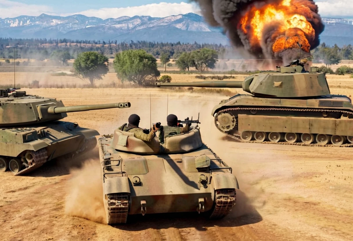 group of mtldtnk tanks driving through a shallow river in a battle field scenario, heavy combat, smoke, explosions, gun fire,
<lora:Matilda_Tank_SDXL:1>
