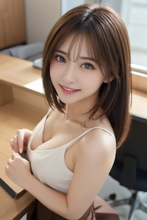masutepiece, Best Quality, (photo realisitic:1.4), (Smooth lighting:1.05), Ultra-detailed, finely detail, hight resolution, 8K, Perfect dynamic composition, (mournful smile:1.4), Mouth open, (Beautiful detailed eyes), (clear eyes), (Beautiful Women with Perfect Figure: 1.4), (Slender Abs: 1.2), large breasts, cleavage, natural color lip, Long Hair, Bangs, Highly Detailed Face and Skin Texture, 25 years girl, Perfect and beautiful face, seductive pose looking at camera, bedroom, wet, Showcasing cleavage