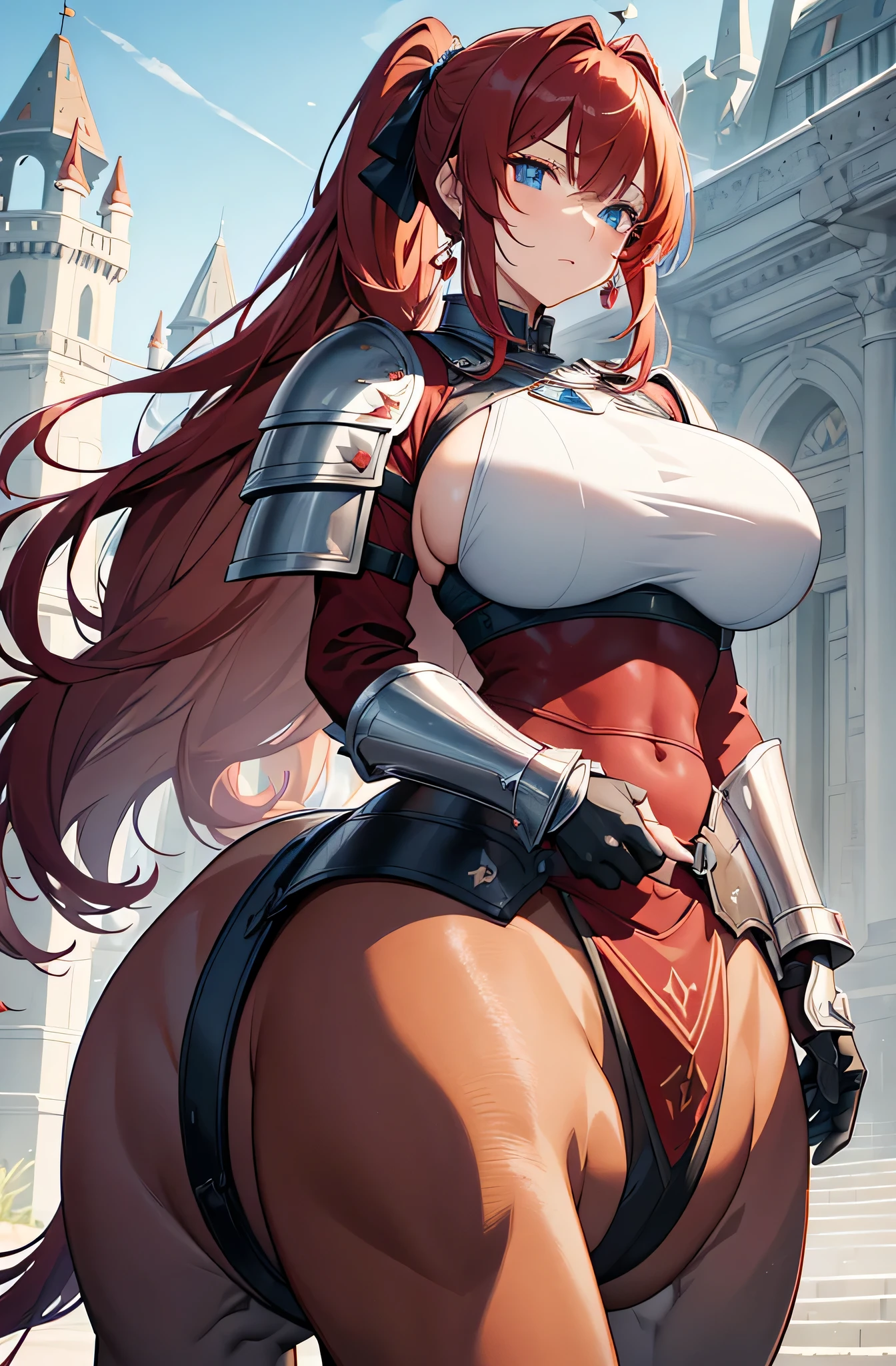 obra de arte, melhor qualidade, ultra high resolution, hiperdetalhado, intrinsecamente detalhado, obra de arte, estilo anime, corpo perfeito, corpo em forma, corpo extra musculoso, quadris largos, 1 garota, Cabelo longo, grande busto, ((cabelo vermelho), ((Very Cabelo longo)),((armadura samurai vermelha, armadura de samurai vermelha de corpo inteiro)),sexy,sensual,olhos vermelhos,serious, no emotion, Adult woman, sedutor, ((peitos enormes, seios enormes)), looking angrily at you, mulher enorme, alto, pele bonita, pele ultra oleosa-brilhante, corpo detalhado, cabelo detalhado, rosto detalhado