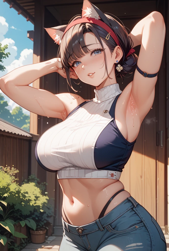 大きいゆったりとした黒いT-shirtを着た日本女性、 ((highest quality)), ((intricate details)), (((超realistic)), absurd solution, law of near and far, very detailed, realistic, 1 girl, ((big breasts)), perfect hands, perfect fingers, beautiful and fine eyes, ponytail, brown eyes,(T-shirt:1.2), Tight Skirt, detailed background, , perfect eyes, enchanting eyes, look at the camera, from the front、laughter、thighs、((whole body:1.3))