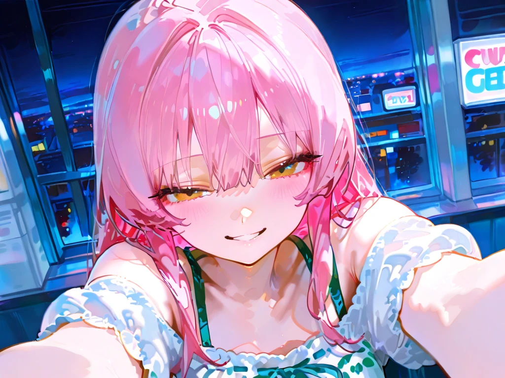 ((masterpiece))、(((Highest quality)))、((Super detailed))、((An illustration))、Attention to detail、Highly detailed CG unity 8k、High resolution、美しいAttention to detail目、Attention to detail、美しいAttention to detail目,(Hair Ribbon:0.4), Pink Eyes,(((White bun hair))),(((Pink long hair)))、smile、(((Pixel Art)))、(((Small breasts)))